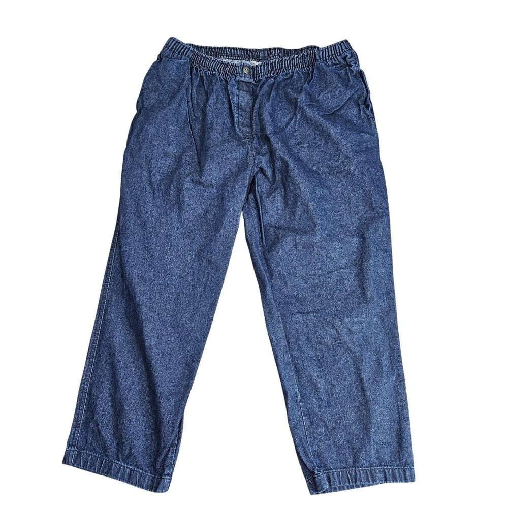 Woman Within Wide Leg Jeans Womens 24W Petite Blue Dark Wash Elastic Waist Denim